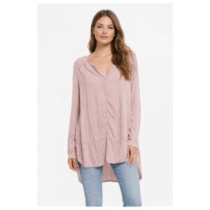 Tom Tailor Blush Pink V-Neck Tunic Top Long Sleeve Women's Asymetrical Large